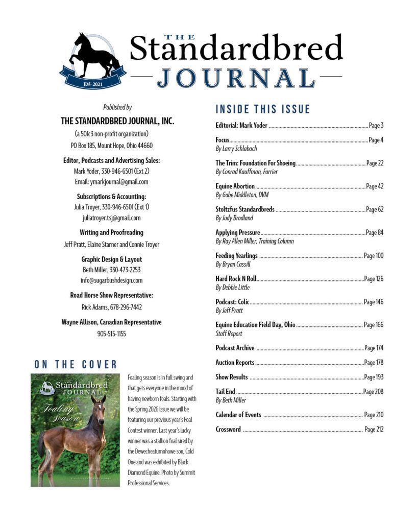 Standardbred Journal April 2026 Table of Contents